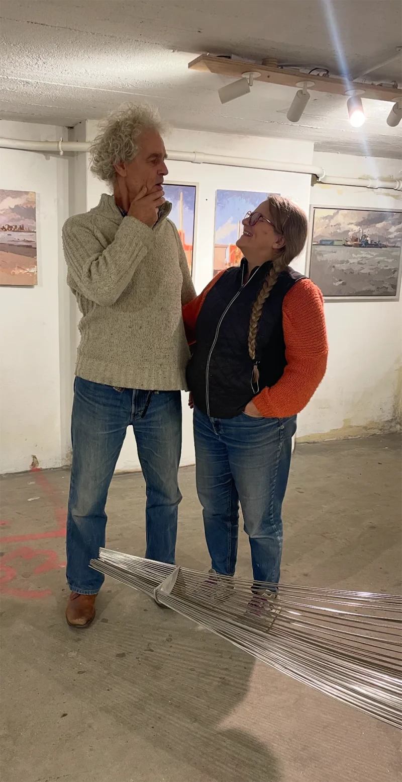 Artists, Victoria Rance and Alexander Pemberton with their work, in Heckmann Design Studio Gallery, 2025