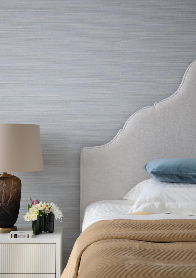 classical-bedroom-in listed- property- blues and ochres- with white tones- elegant bespoke headboard- heckmann design